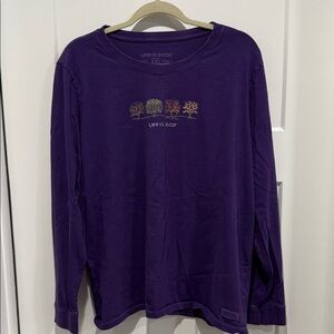 Life Is Good Purple Long-Sleeve Tee with Multicolor Tree Row